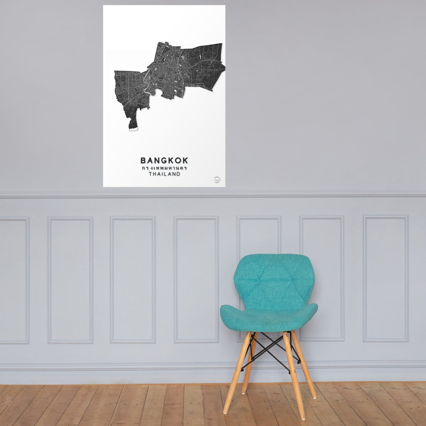 Minimalistische Bangkok Thailand Karte: Stilvolle Wanddekoration für Reisende | Präzise und handgefertigt | Schwarz und weiß | Heimdeko-Poster, perfektes Geschenk