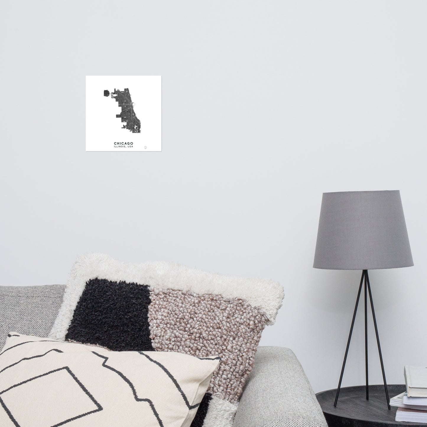 Mapa minimalista de Chicago, Illinois, EE. UU.: decoración de pared elegante para viajeros | Preciso y hecho a mano | Blanco y negro | Póster de decoración del hogar, regalo perfecto