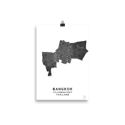 Mapa minimalista de Bangkok, Tailandia: decoración de pared elegante para viajeros | Preciso y hecho a mano | Blanco y negro | Póster de decoración del hogar, regalo perfecto