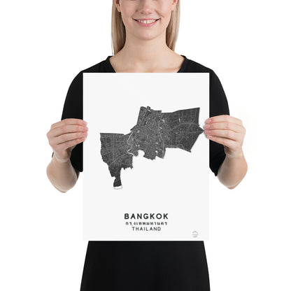 Mapa minimalista de Bangkok, Tailandia: decoración de pared elegante para viajeros | Preciso y hecho a mano | Blanco y negro | Póster de decoración del hogar, regalo perfecto