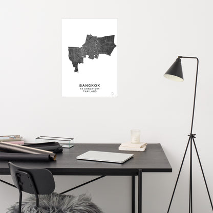 Minimalist Bangkok Thailand Map: Stylish Wall Decor for Travelers | Accurate and Handmade | Black and white | Home decor poster perfect gift