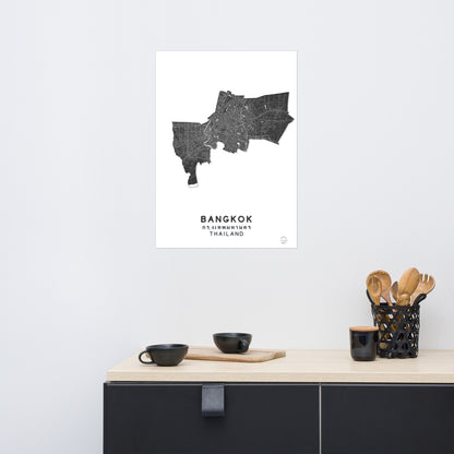 Mapa minimalista de Bangkok, Tailandia: decoración de pared elegante para viajeros | Preciso y hecho a mano | Blanco y negro | Póster de decoración del hogar, regalo perfecto