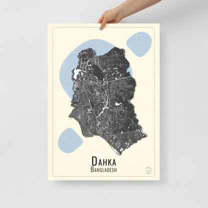 Dhaka, Bangladesh Map | Stylish Wall Decor for Travelers | Accurate and Handmade | Black and white | Home decor poster