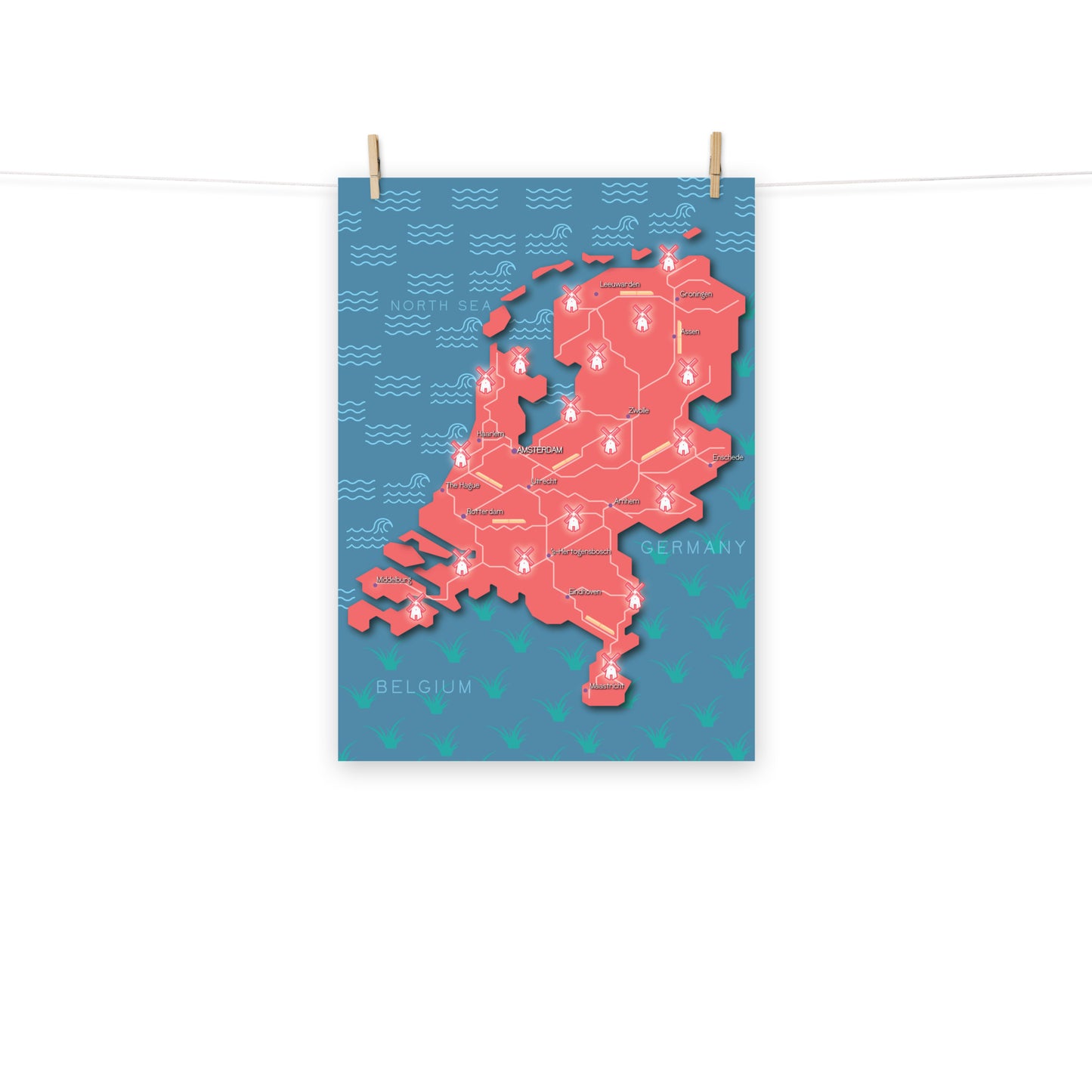 Netherlands Railway Map, Costum Map, Map Print, Travel Poster, Map Wall Art, Perfect Gift