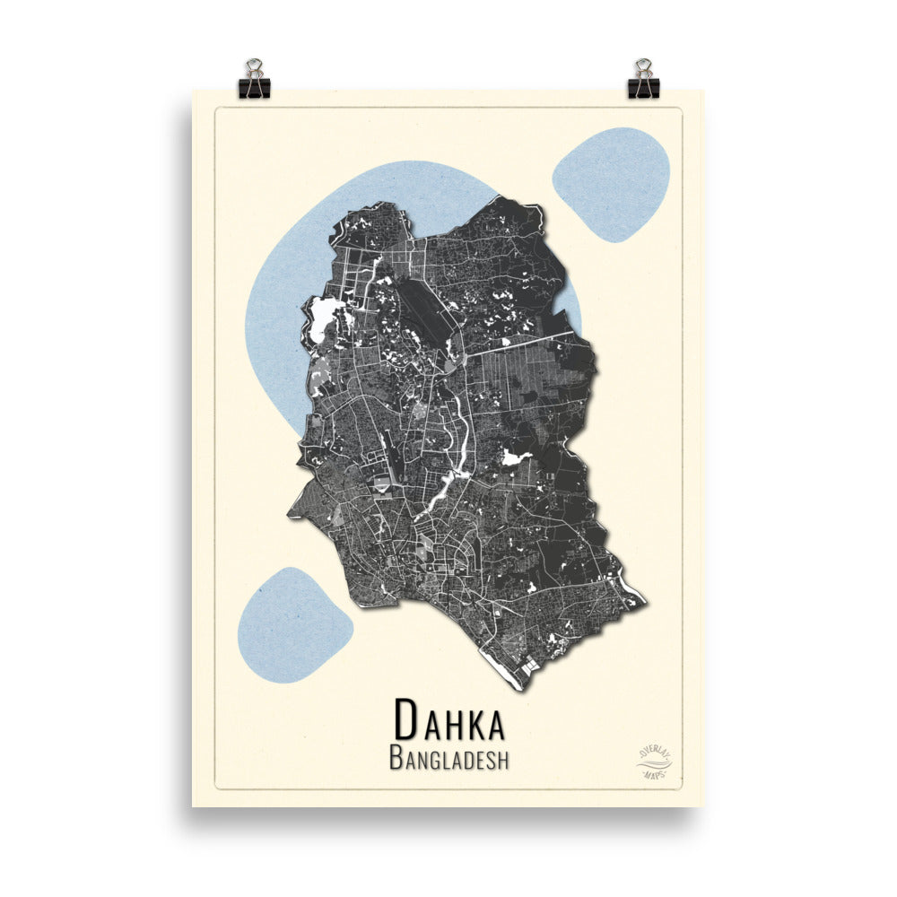 Dhaka, Bangladesh Map | Stylish Wall Decor for Travelers | Accurate and Handmade | Black and white | Home decor poster