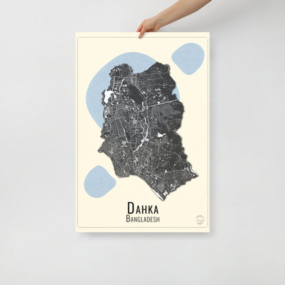 Dhaka, Bangladesh Map | Stylish Wall Decor for Travelers | Accurate and Handmade | Black and white | Home decor poster