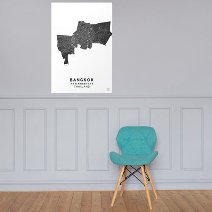 Mapa minimalista de Bangkok, Tailandia: decoración de pared elegante para viajeros | Preciso y hecho a mano | Blanco y negro | Póster de decoración del hogar, regalo perfecto