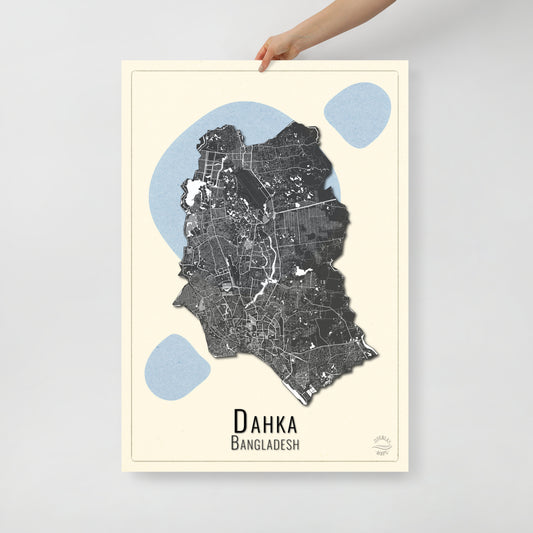 Dhaka, Bangladesh Map | Stylish Wall Decor for Travelers | Accurate and Handmade | Black and white | Home decor poster