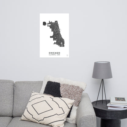 Minimalist Chicago IL USA Map: Stylish Wall Decor for Travelers | Accurate and Handmade | Black and white | Home decor poster perfect gift